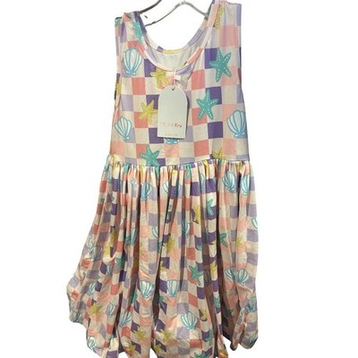 Girls' Pastel Seashell & Starfish Check Dress