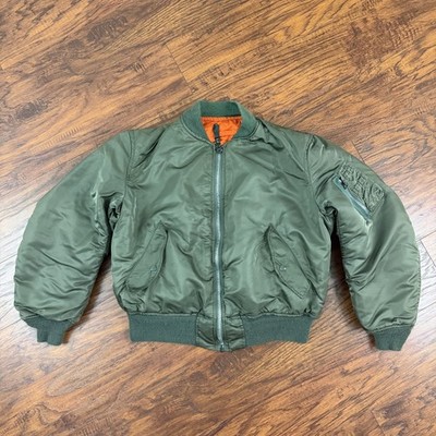 VINTAGE Alpha Industries Jacket Mens L Green MA-1 Reversible Bomber 70s 80s