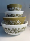 Vintage Pyrex Spring Blossom/Crazy Daisy Nesting Mixing Bowl Set 401-404 Green