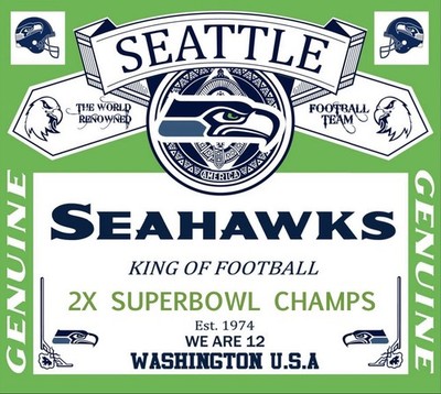 (2) Seattle Seahawks Waterproof Vinyl Stickers 4x3.5 Bud Decals Wrap 2X Champs