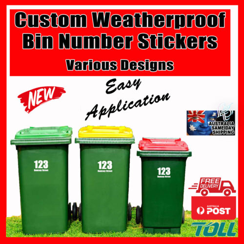 Custom Bin Stickers Number Street Name Decal Wheelie Large Rubbish Sticker Big C - Picture 1 of 17