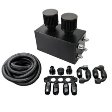 10AN Oil Catch Can Reservoir Tank 4 Port Dual Breather Filter Baffled Kit Black