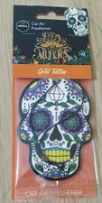 Gold Tattoo Day of The Dead Skull Aroma Car Air Freshener New & Sealed