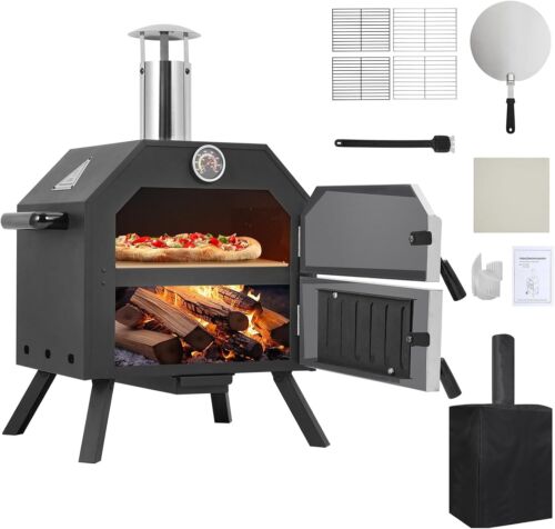 Outdoor Pizza Ovens Wood Fired Pizza Oven with Waterproof Cover 12" Pizza Stone