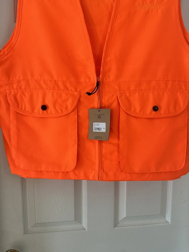 NWT Magellan Outdoors Game Vest Mens Blaze Orange Zip Up Hunting With Game Bag - Image 2 of 3