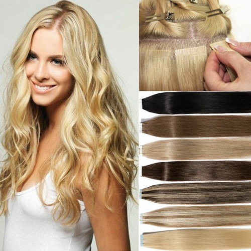 E.Q.I. 100% Echt REMY Haar HAUT_TAPE_ON_Verlängerungen-10 Stück_1"_tape_18"_lang_#pb - Bild 4 von 4