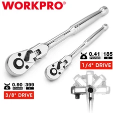 WORKPRO 2PC Flex Head Ratchet Set 1/4" 3/8" Drive 72-Tooth Ratchet Quick Release