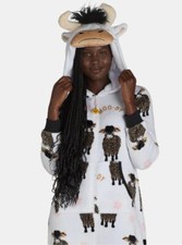Pijama cálido de vaca de una pieza con capucha y cremallera de campana traje de unión para mujer XS
