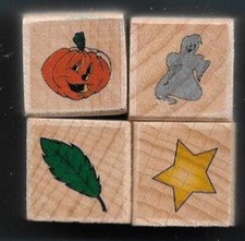 PUMPKIN CARVED GHOST LEAF STAR NEW MINI LOT FALL Halloween wood RUBBER STAMPS