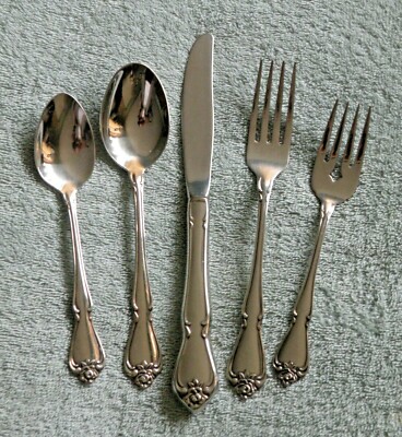 ARBOR ROSE - 1881 Rogers ONEIDA Glossy Stainless Flatware - 5 pc PLACE SETTINGS
