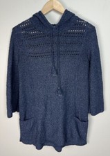 J. Jill Pure Navy Blue Knit Long Sleeve Hoodie With Tassels Size XS 114781 Women