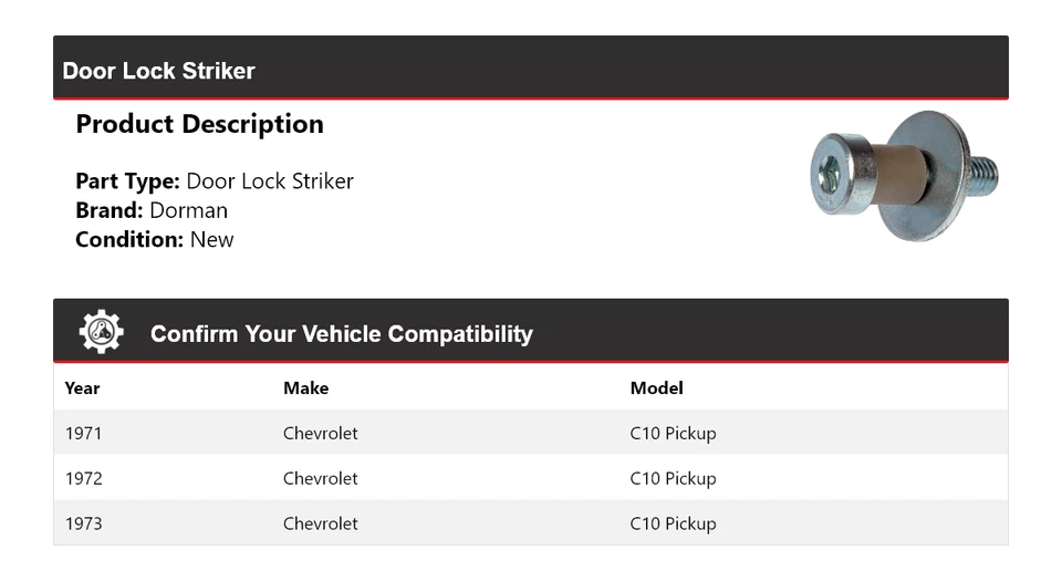 Cerradura de puerta para Chevrolet C10 1971-1973 camioneta Dorman Striker 1972 Foto 2 de 4