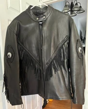 HOT LEATHERS THINSULATE THERMAL INSULATION  MOTORCYCLE JACKET FRINGE L LARGE