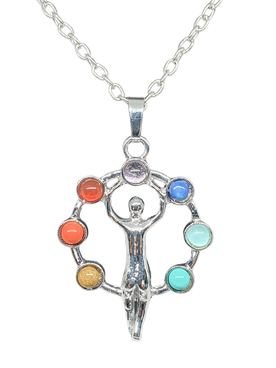 Moon Goddess Pendant Necklace Seven Chakra Gemstone Silver Plated 18"" Chain