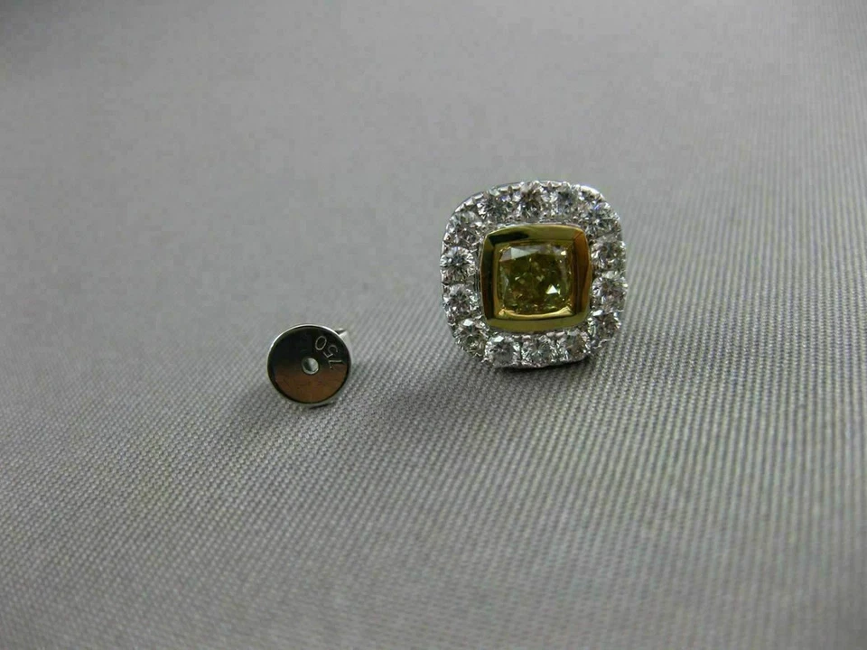 ESTADO 1.30CT BLANCO Y ELEGANTE DIAMANTE AMARILLO 18KT ORO DOS TONOS CLÁSICO HALO TACHUELA Foto 2 de 4