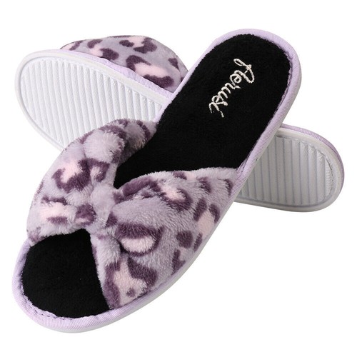 Aerusi Women Comfy Slide Open Toe Terry Slippers House Indoor Bedroom Spa Shoes - Picture 2 of 17