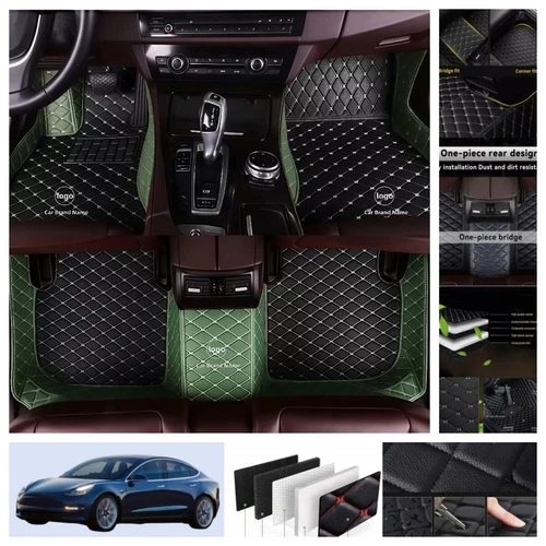 For Tesla Model 3 2017-2025 Car Floor Mats Luxury PU Leather Waterproof Carpets - Imagen 34 de 41