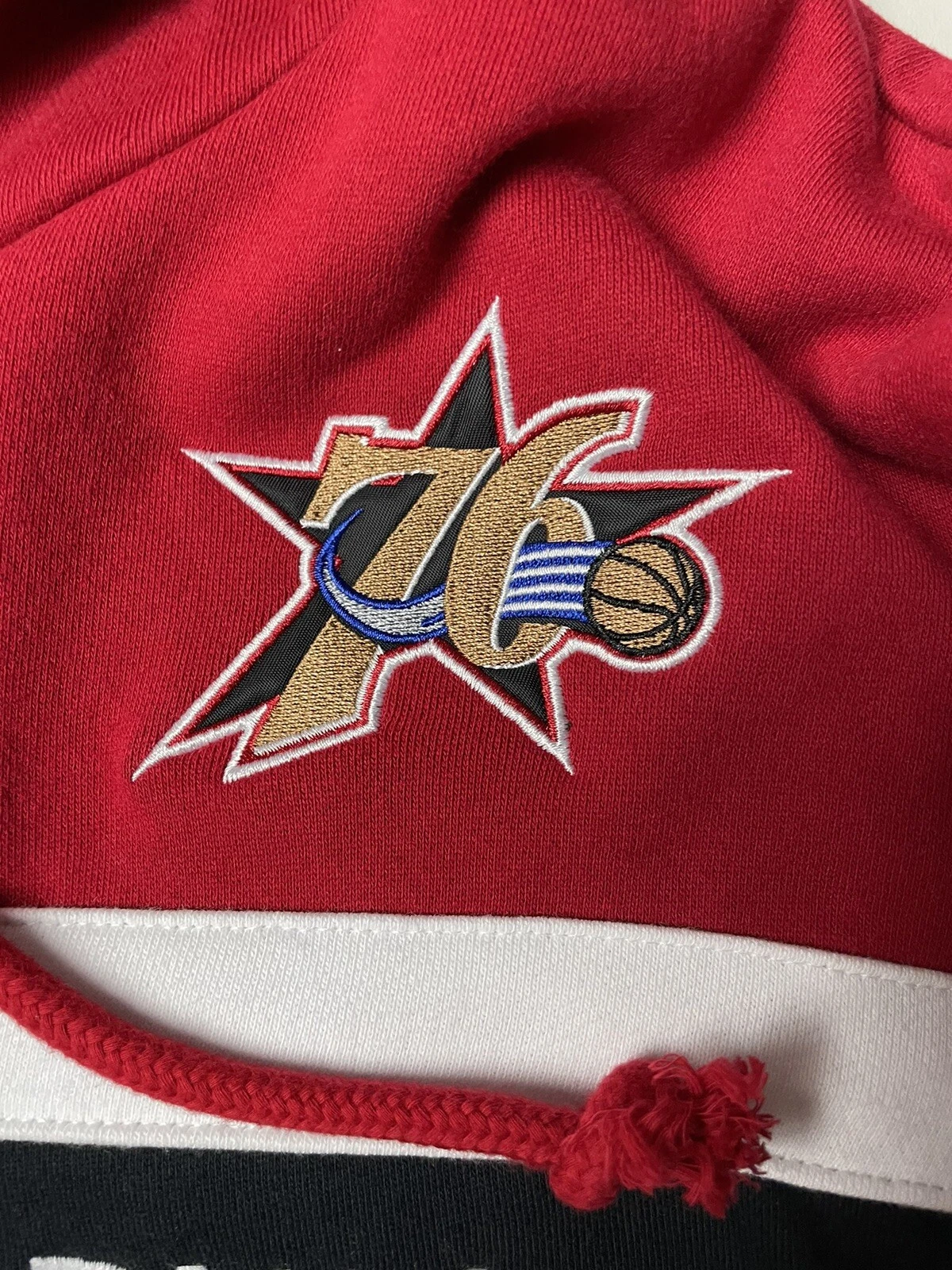 FELPA CON CAPPUCCIO MITCHELL & Ness philadelphia 76ers l script head coach hwc nuova con etichette nba