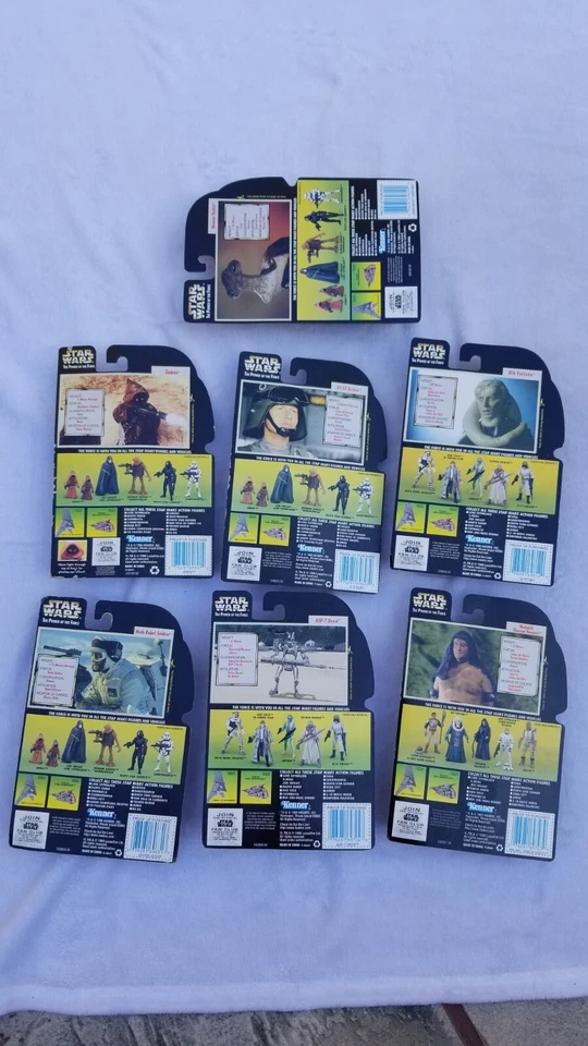 Lote de 7 baberos Jawas Asp-7 1996 Star Wars Power of the Force sin abrir Momaw Malakili Foto 4 de 4