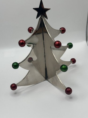 Crate and Barrel 3D Tree Stocking Hook Silver Red Green Ornament Set Of 2 - Picture 8 of 14