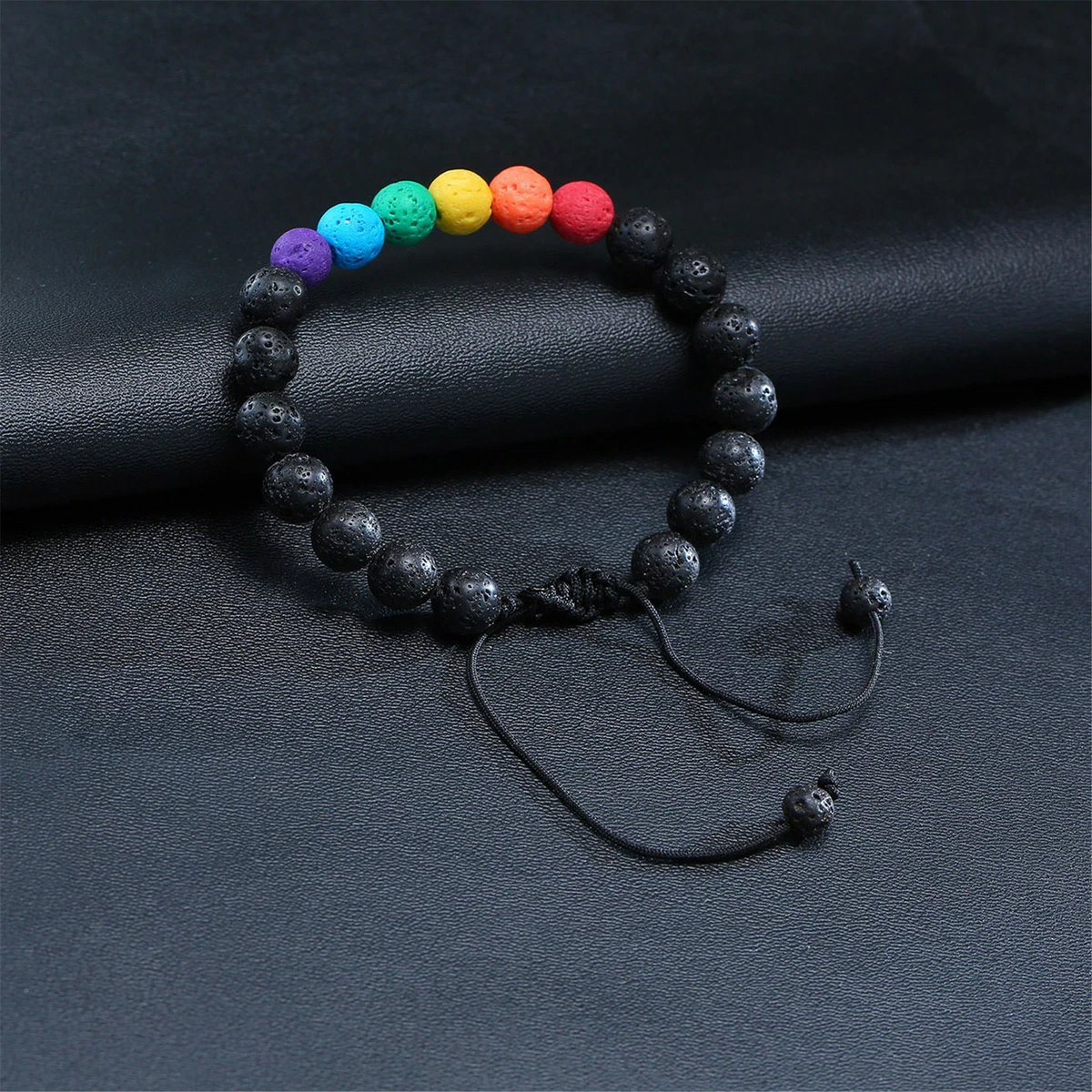 Black String Braided Rainbow Beads Bracelet