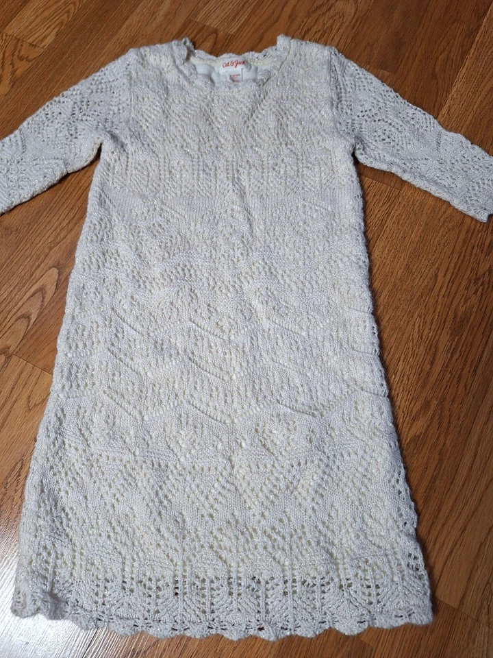 Vestido Suéter Cat & Jack Niñas Forrado Blanco Crema Tejido Brillante Pequeño 6/6X Foto 4 de 4