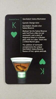 1 x playing card of Glenfiddich Solera Manhattan cocktail   King of Hearts   T11