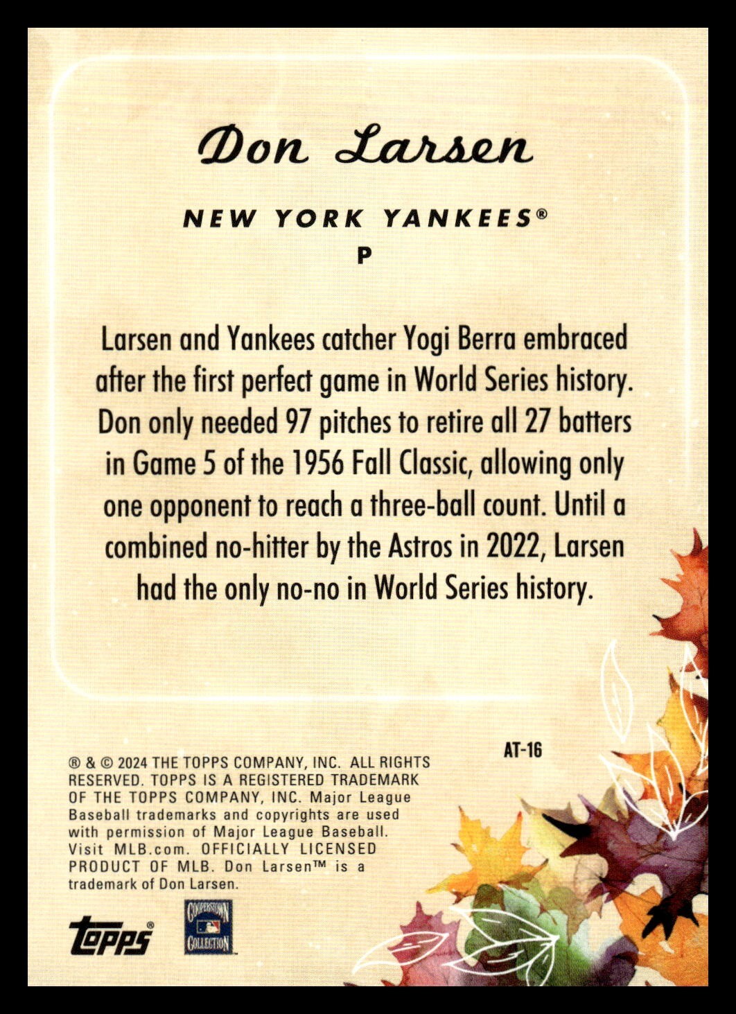 2024 Topps Update Autumn Tales AT16 Don Larsen, New York Yankees eBay