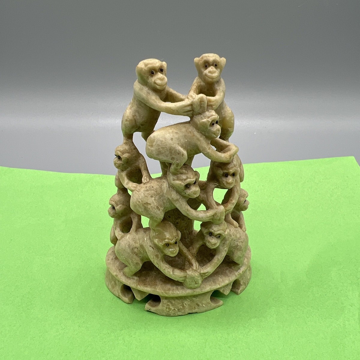 Antique Style Chinese Soap Stone Carved With Family of 10 Monkeys Antique Style Chinese Soap Stone Carved With Family of 10 Monkeys