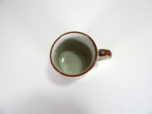 Stoneware Hand Painted Decorative Blue/Yellow Flower Coffee Mug 10 oz Brown Trim - Picture 5 of 6