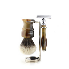 3 Pcs Men Shaving Kit Double Edge Safety Razor Pure Badger Hair Shaving Brush