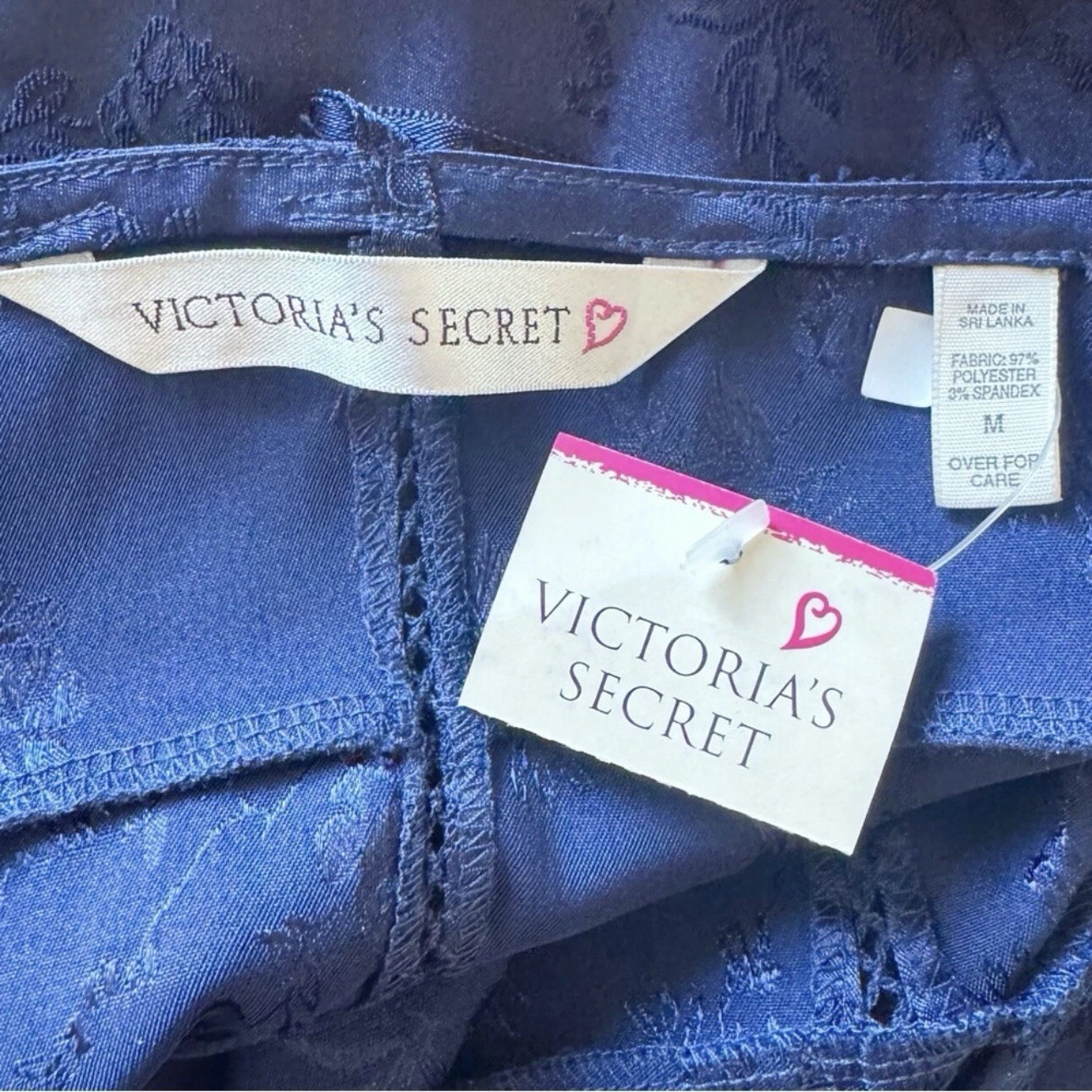 UNDERCOVER Abito slip anni 90 Victoria’s Secret nuovo con etichetta raso elasticizzato seta jacquard blu corsetto M