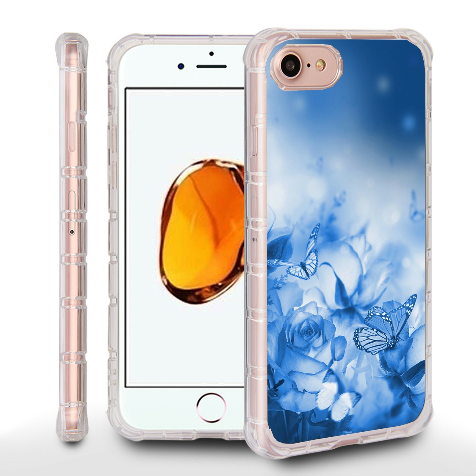 For Iphone 7 8 5 5 Hybrid Bumper Shockproof Case Blue Butterfly Ebay
