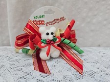 Holiday Hair Festival White Bear w/ Bow Hair Clip Barrette