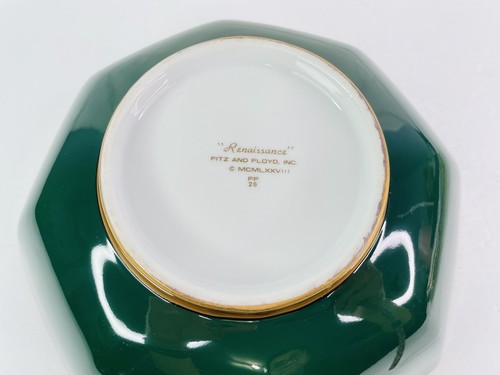 Fitz & Floyd Renaissance Hunter Green Gold Trim Octagonal Serving Salad Bowl 9" - Picture 4 of 7