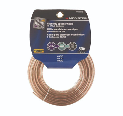 Monster Economy Speaker Wire Roll Cable 2 Conductor Just Hook it Up 50ft LONG