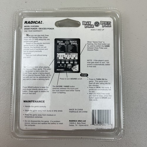 Radica Draw Poker & Deuces Poker Handheld Video Game In Original Packaging - Picture 2 of 2