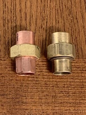 Vintage Lot of (2) - 1/2" Union Sweat Fittings Cup-Cup Brass Copper Mix