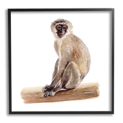 Langur Monkey Watercolor Painting Children's Nursery Animal Black Framed Wall...