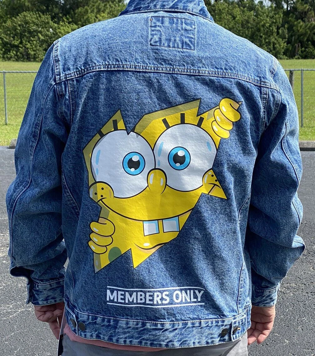 Members Only Mens Denim Jacket Nickelodeon SpongeBob Trucker Jacket S L XL NEW