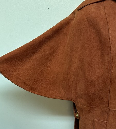 Vintage Hippie Rust Orange Suede Leather Cape Sleeve Coat Jacket Open Sides - Picture 5 of 14