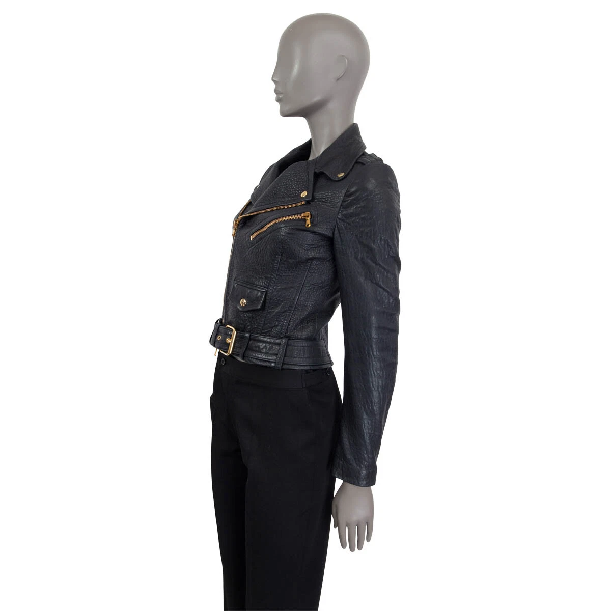 Navy blue leather biker deals jacket