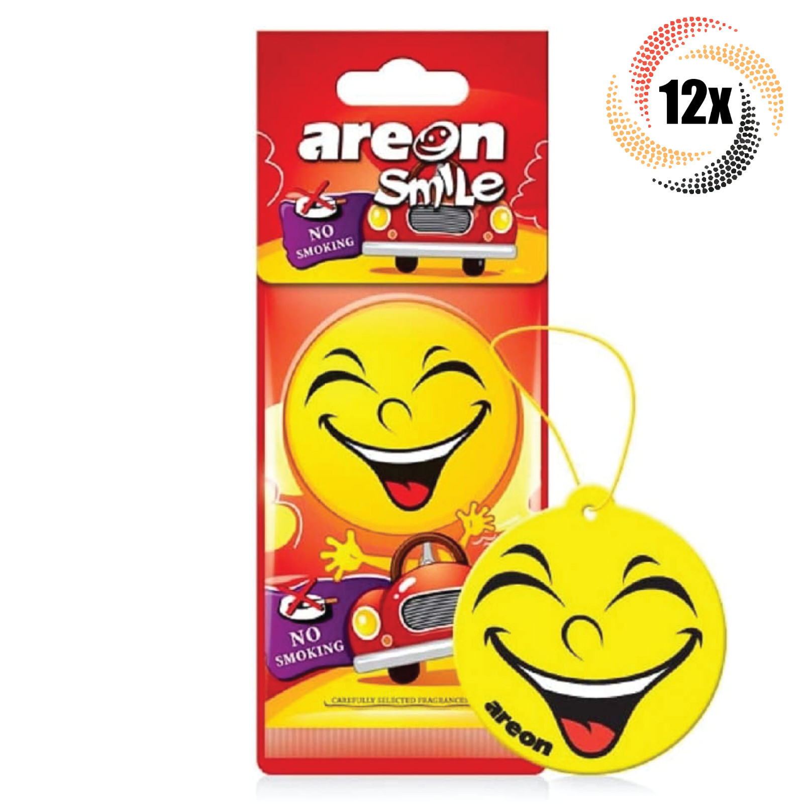 12 упаковок подвесного освежителя воздуха AREON Smile Funny Car Emoji | Аромат для некурящих