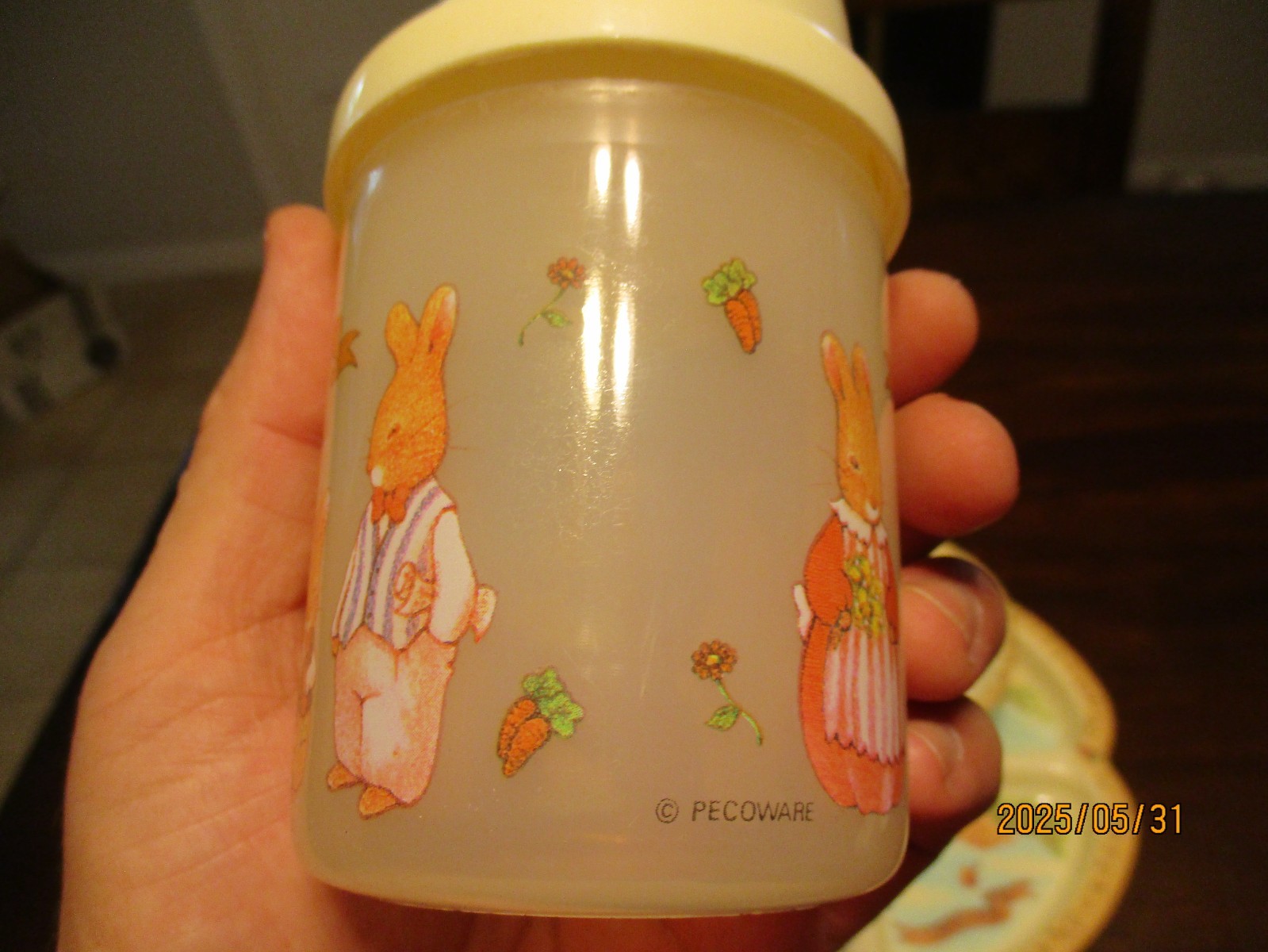 Pecoware 3 piece set divided plate bowl sippy cup NOS Melamine Bunny Rabbit