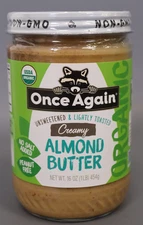 Once Again  Unsweetened & Lightly Toasted Organic Creamy Almond Butter, 16oz