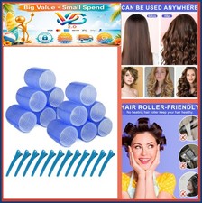 Self Grip Hair Rollers 12 Pack Large 40mm Curlers for Women with Clips Blue
