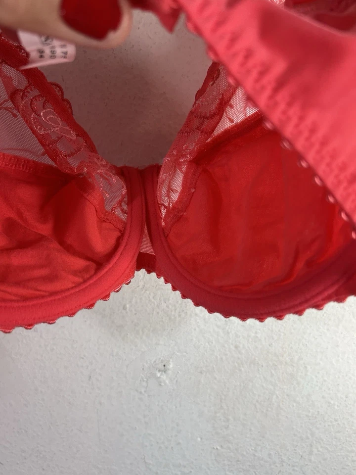 PRIMA DONNA LADIES BRA red lace balconnet underwire eu 75 uk 34 white floral - Image 4 of 4