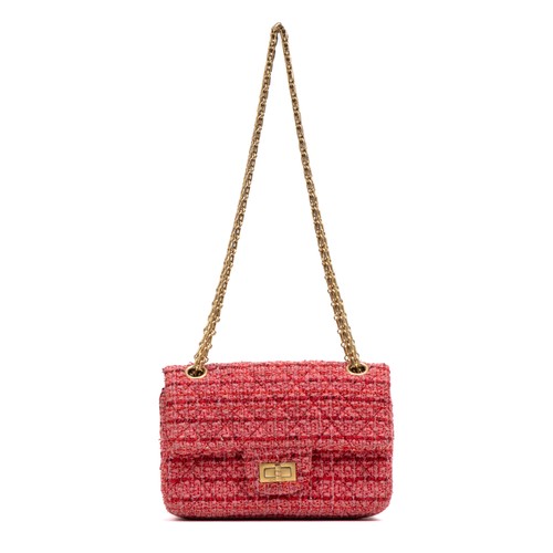 Chanel Pink 2.55 Reissue Flap Bag Mini Shoulder Bag Quilted Tweed Canvas