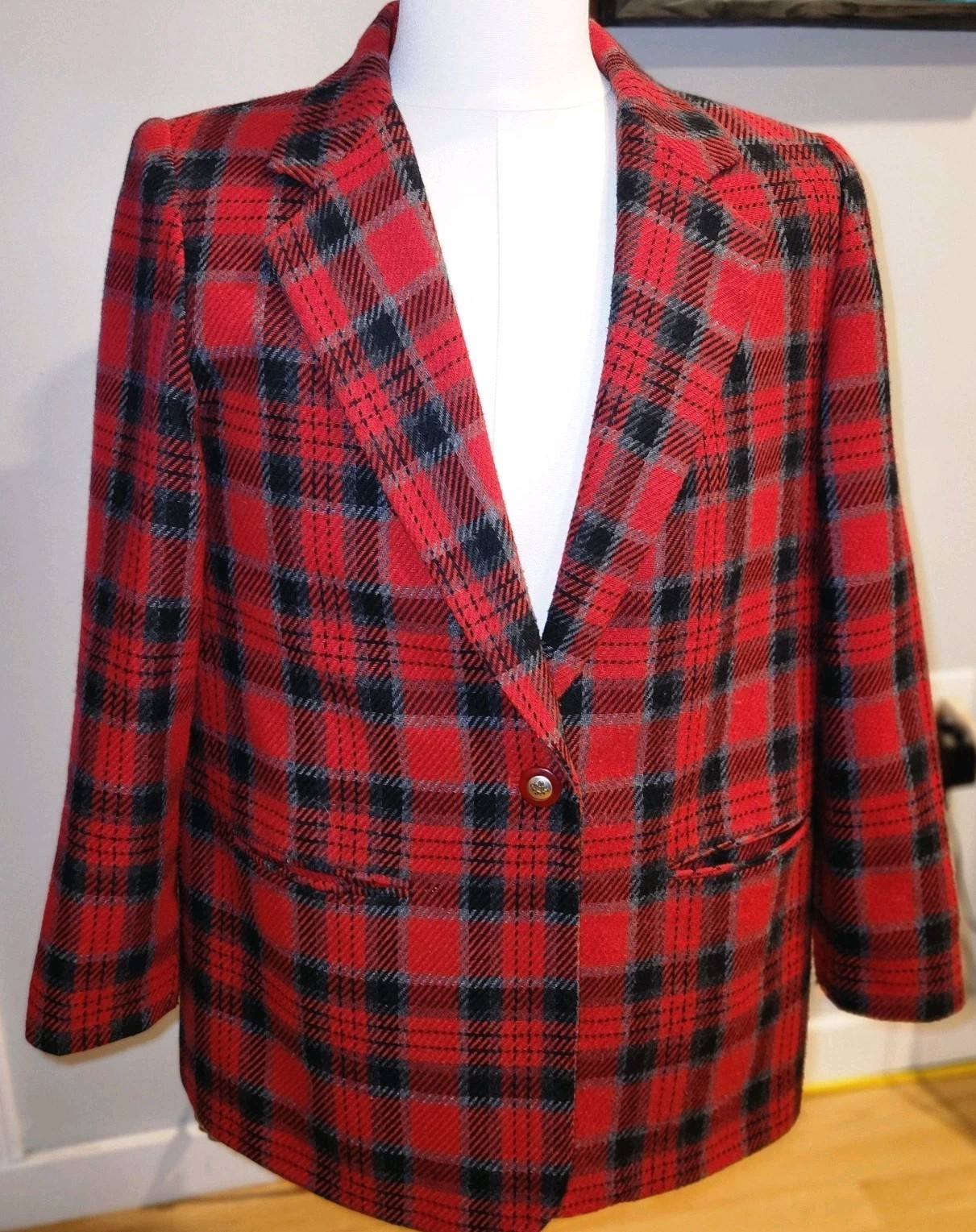 Vintage Requirements Wool Blazer Size 10 Red Plaid Jacket Academia Preppy