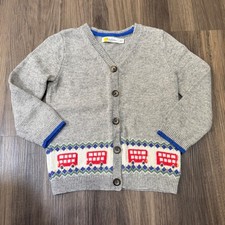 Baby Boden London Bus Fair Isle Gray Cardigan 3-4Y Cotton Wool Blend